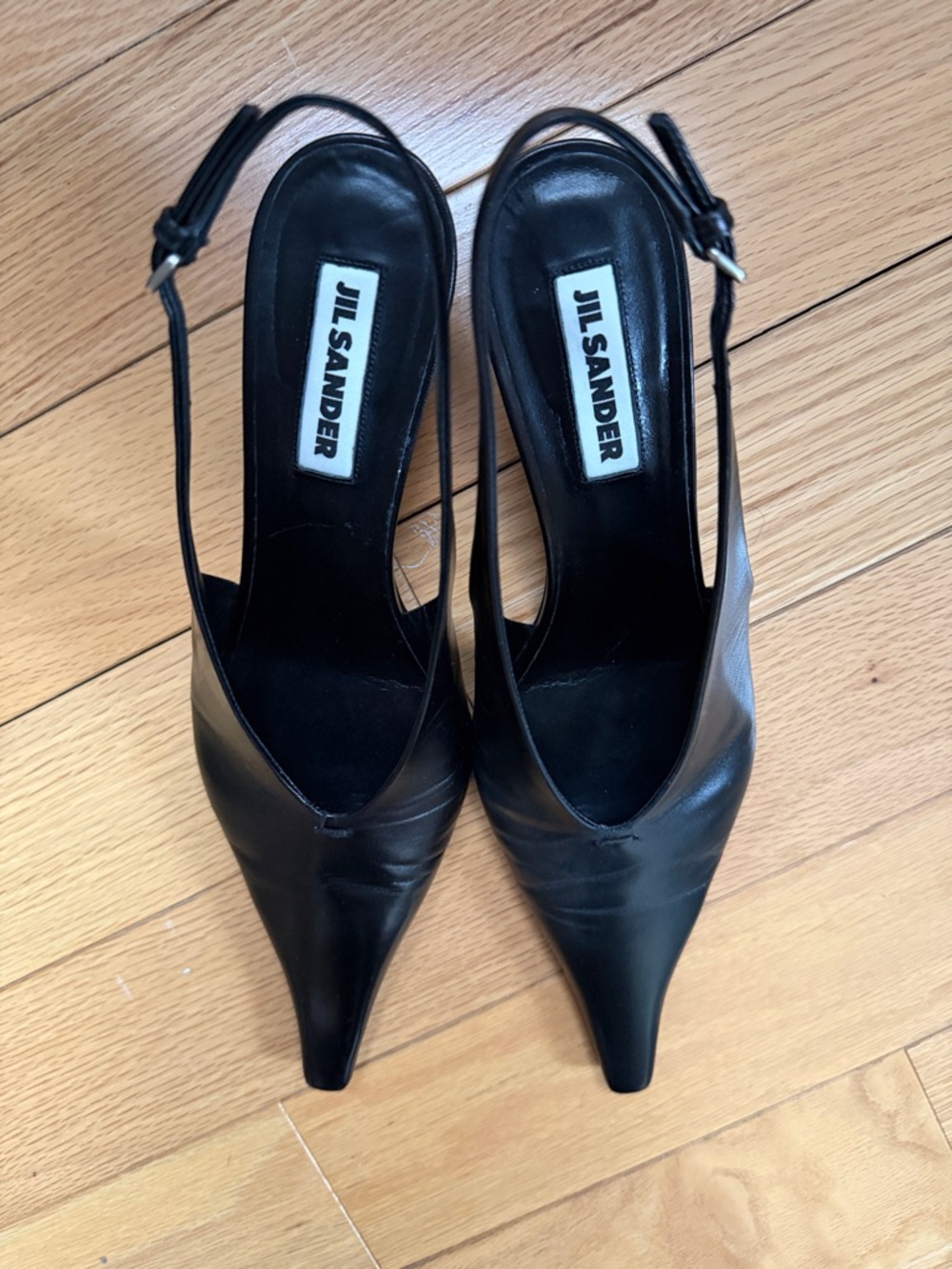 Jil Sander Black Pointed Leather Slingback Pumps - Picture 6 of 7